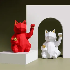 Chat de la fortune japonais rouge Sculpture