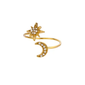 bague acier inoxydable étoile lune
