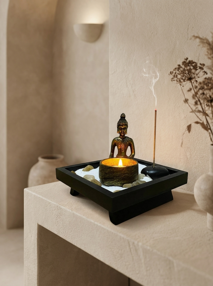 Statue de Boudha et porte bougie encens
