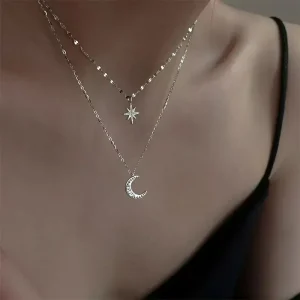 collier double rang étoile et lune