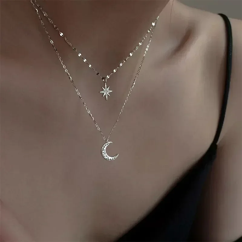 collier double rang étoile et lune