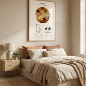 Affiche spatiale lunaire céleste et signe du zodiaque - Balance