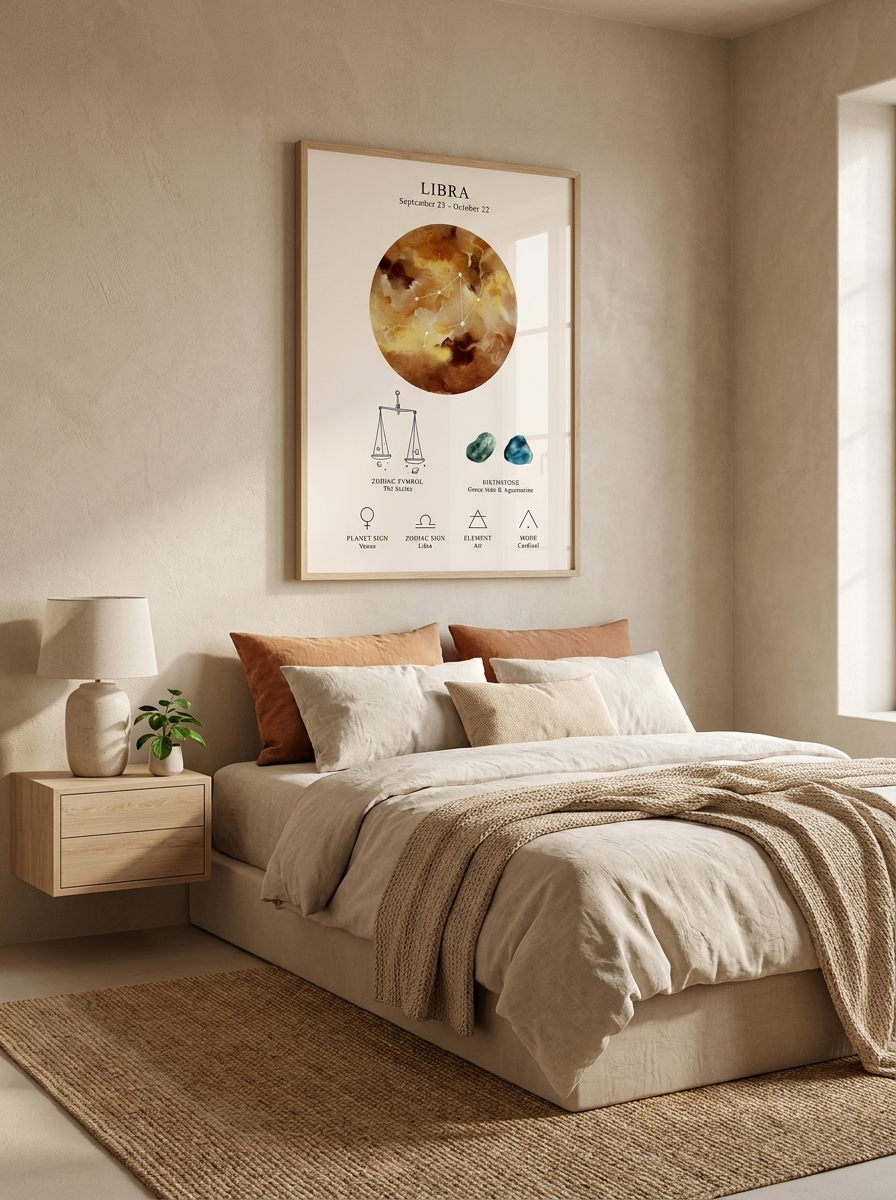 Affiche spatiale lunaire céleste et signe du zodiaque - Balance