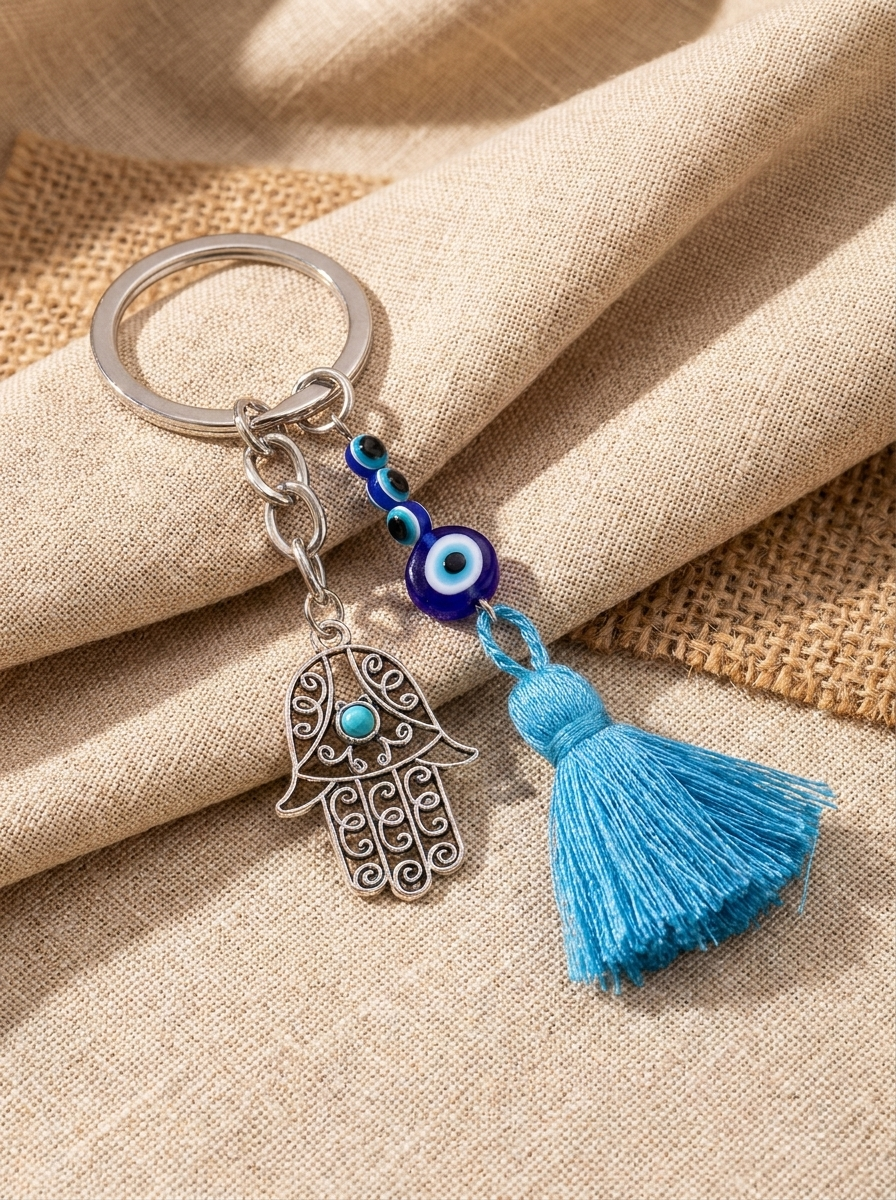 Porte-clés bohème bleu protection