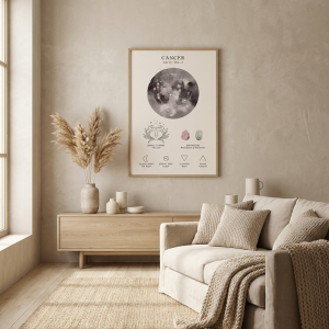 Affiche spatiale lunaire céleste et signe du zodiaque - Cancer