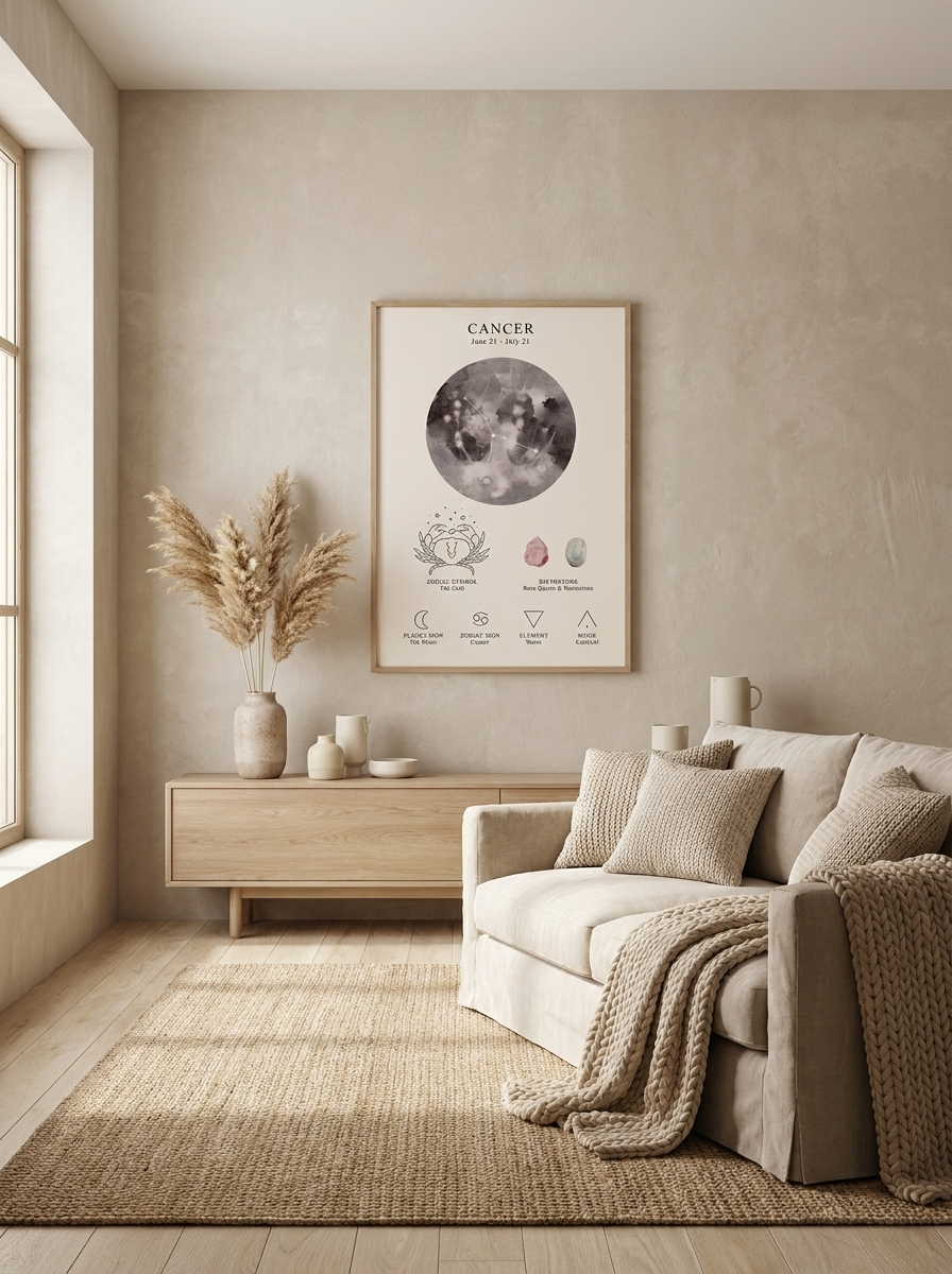 Affiche spatiale lunaire céleste et signe du zodiaque - Cancer