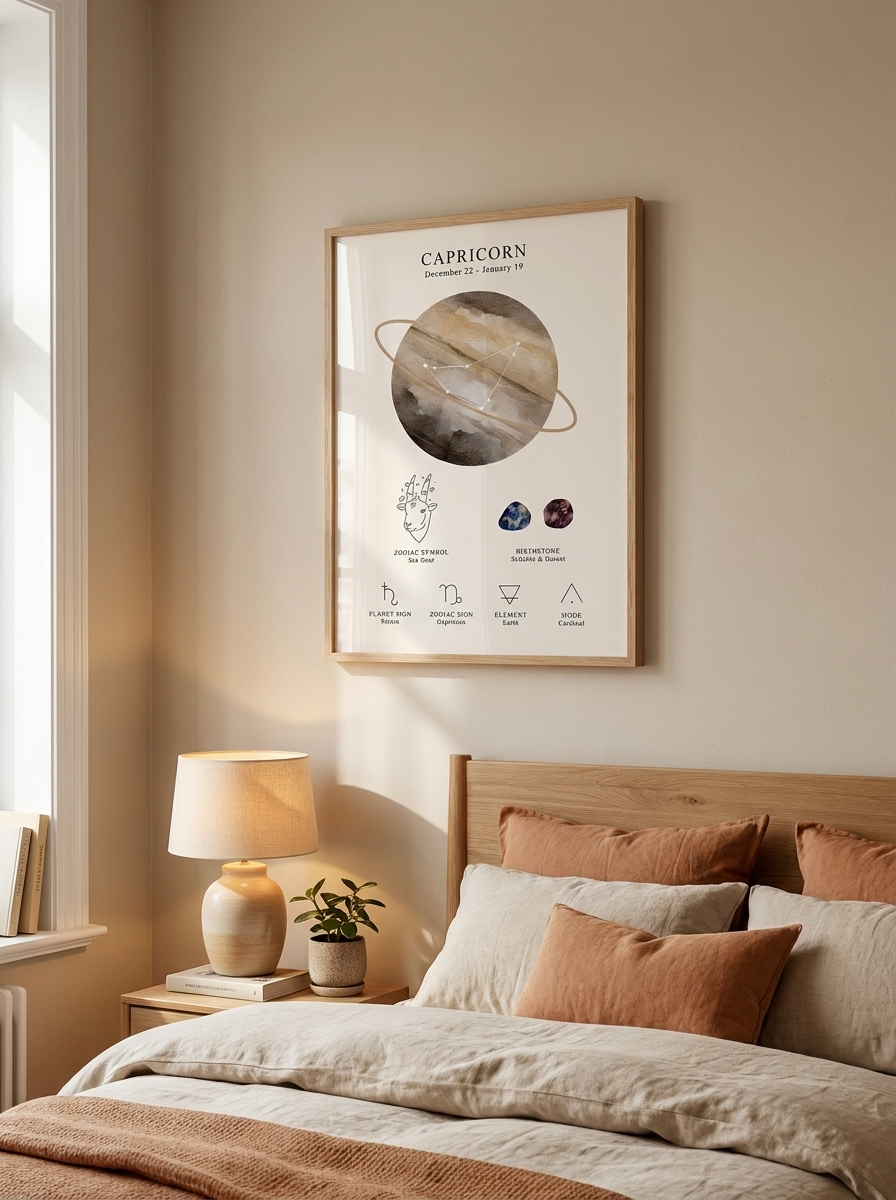 Affiche spatiale lunaire céleste et signe du zodiaque - Capricorne