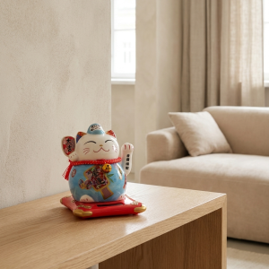 Décoration Chat Porte-Bonheur Japonais – Maneki-Neko – Bleu (chance et bon présage)