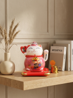 Décoration Chat Porte-Bonheur Japonais – Maneki-Neko – Rose (chance, santé et bonheur)
