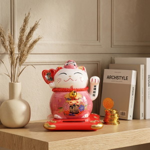 Décoration Chat Porte-Bonheur Japonais – Maneki-Neko – Rose (chance, santé et bonheur)