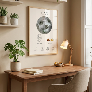 Affiche spatiale lunaire céleste et signe du zodiaque - Gémeau