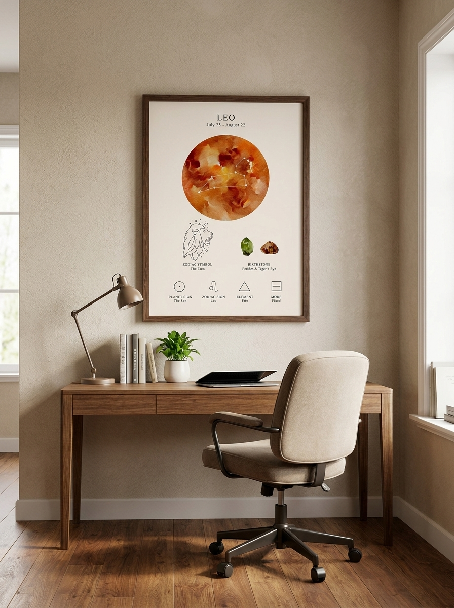 Affiche spatiale lunaire céleste et signe du zodiaque - Lion