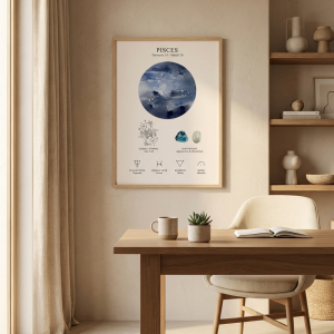 Affiche spatiale lunaire céleste et signe du zodiaque - Poisson