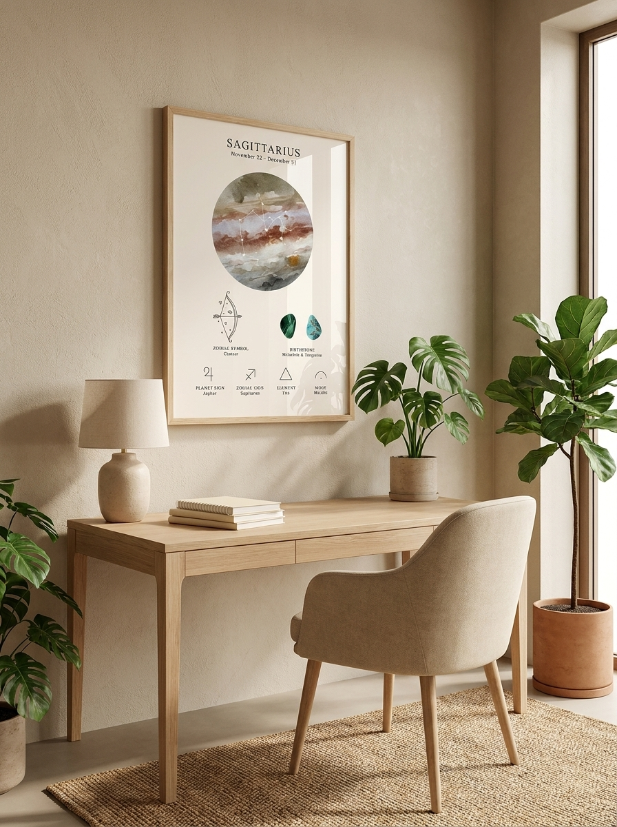 Affiche spatiale lunaire céleste et signe du zodiaque - Sagittaire