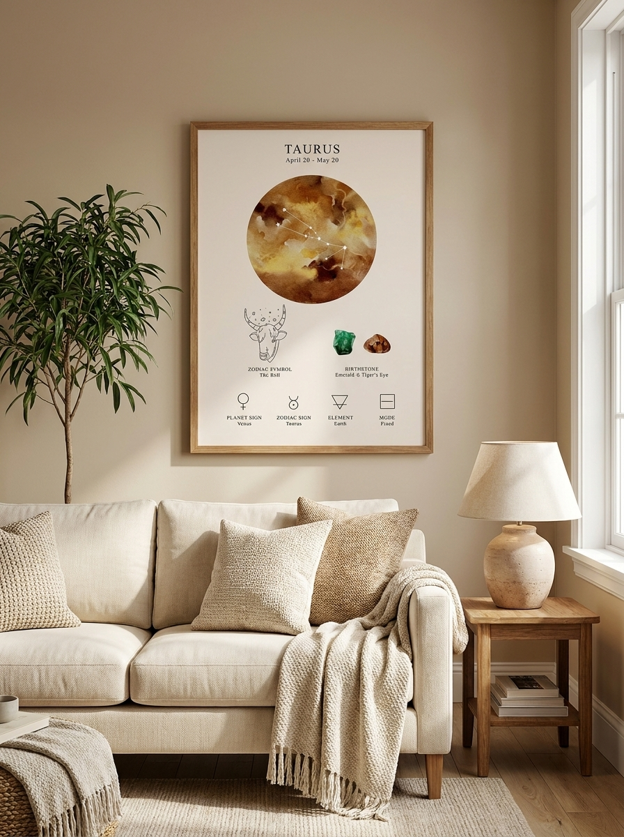 Affiche spatiale lunaire céleste et signe du zodiaque - Taureau
