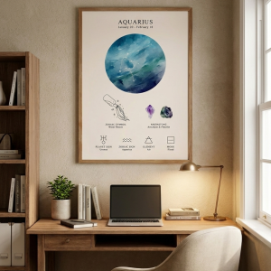 Affiche spatiale lunaire céleste et signe du zodiaque – Verseau