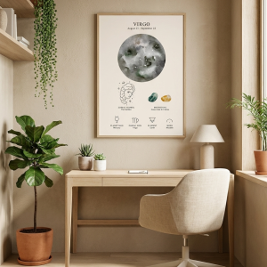 Affiche spatiale lunaire céleste et signe du zodiaque - Vierge