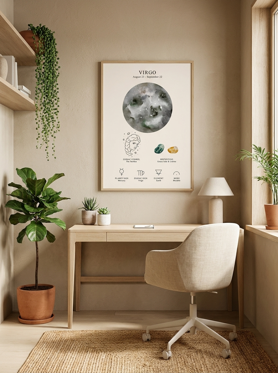 Affiche spatiale lunaire céleste et signe du zodiaque - Vierge