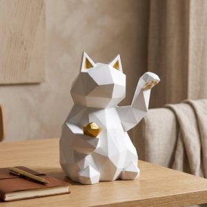 Sculpture chat de la fortune japonais blanc