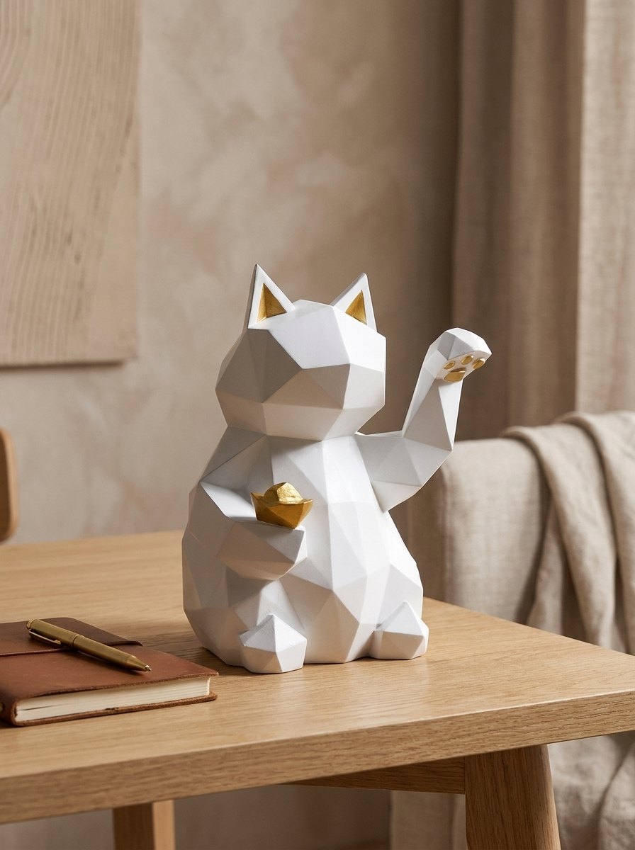 Sculpture chat de la fortune japonais blanc