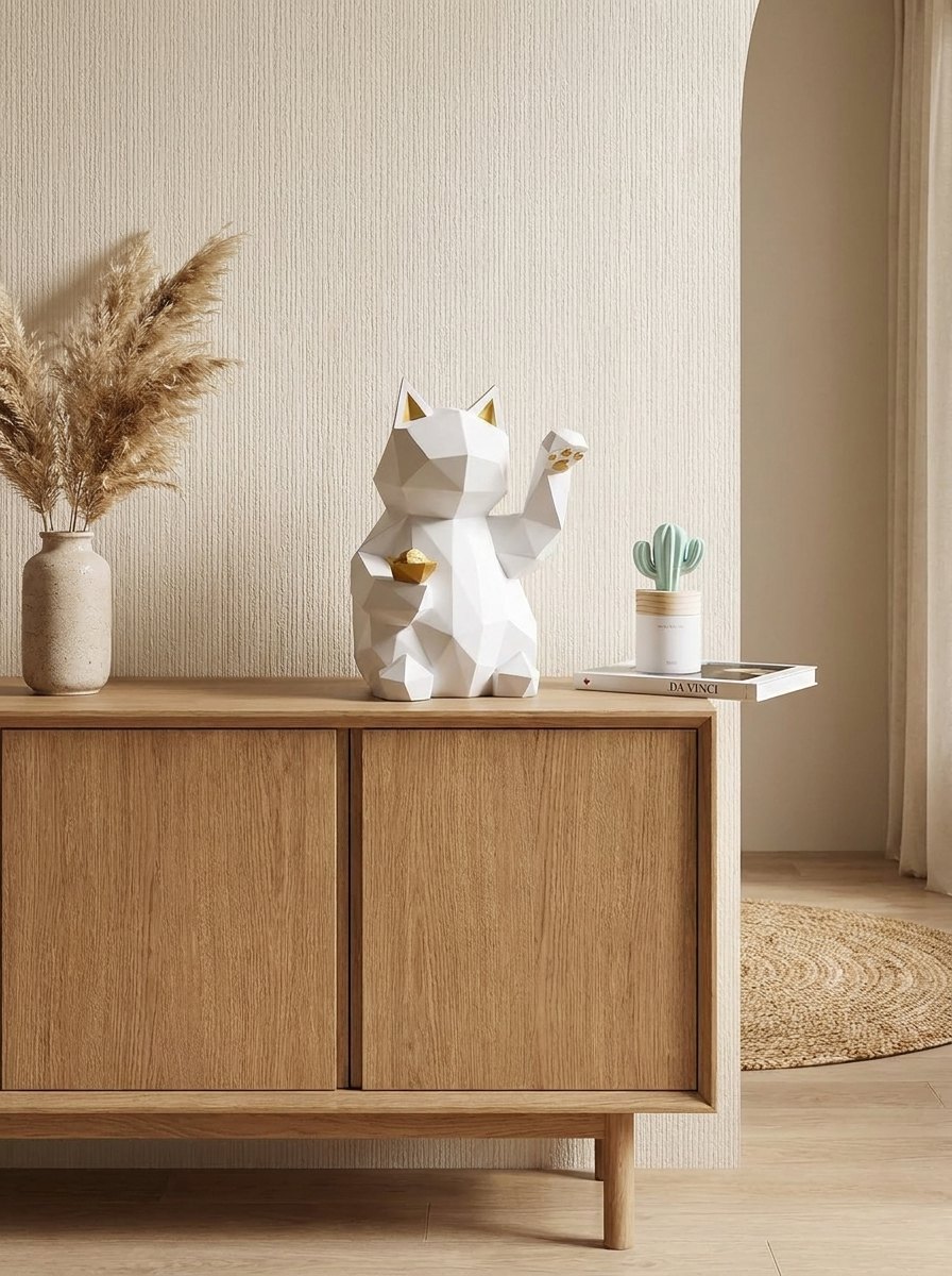 Sculpture chat de la fortune japonais blanc