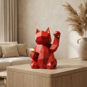 Sculpture chat de la fortune japonais rouge
