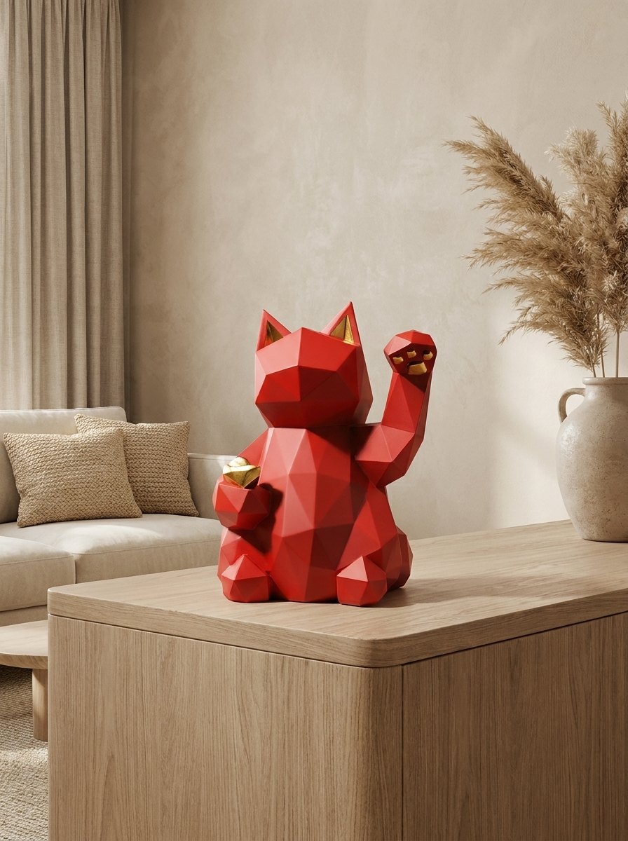 Sculpture chat de la fortune japonais rouge
