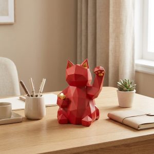Sculpture chat de la fortune japonais rouge