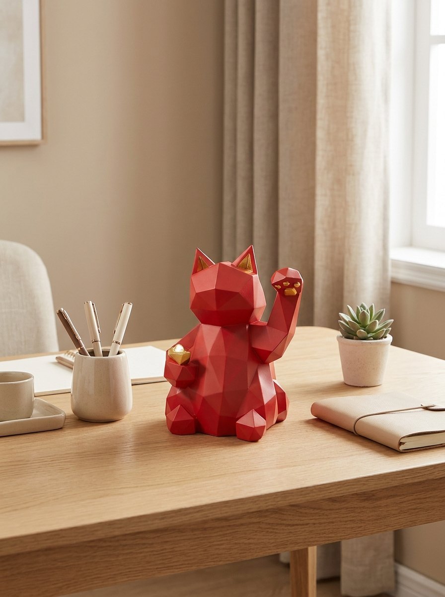 Sculpture chat de la fortune japonais rouge